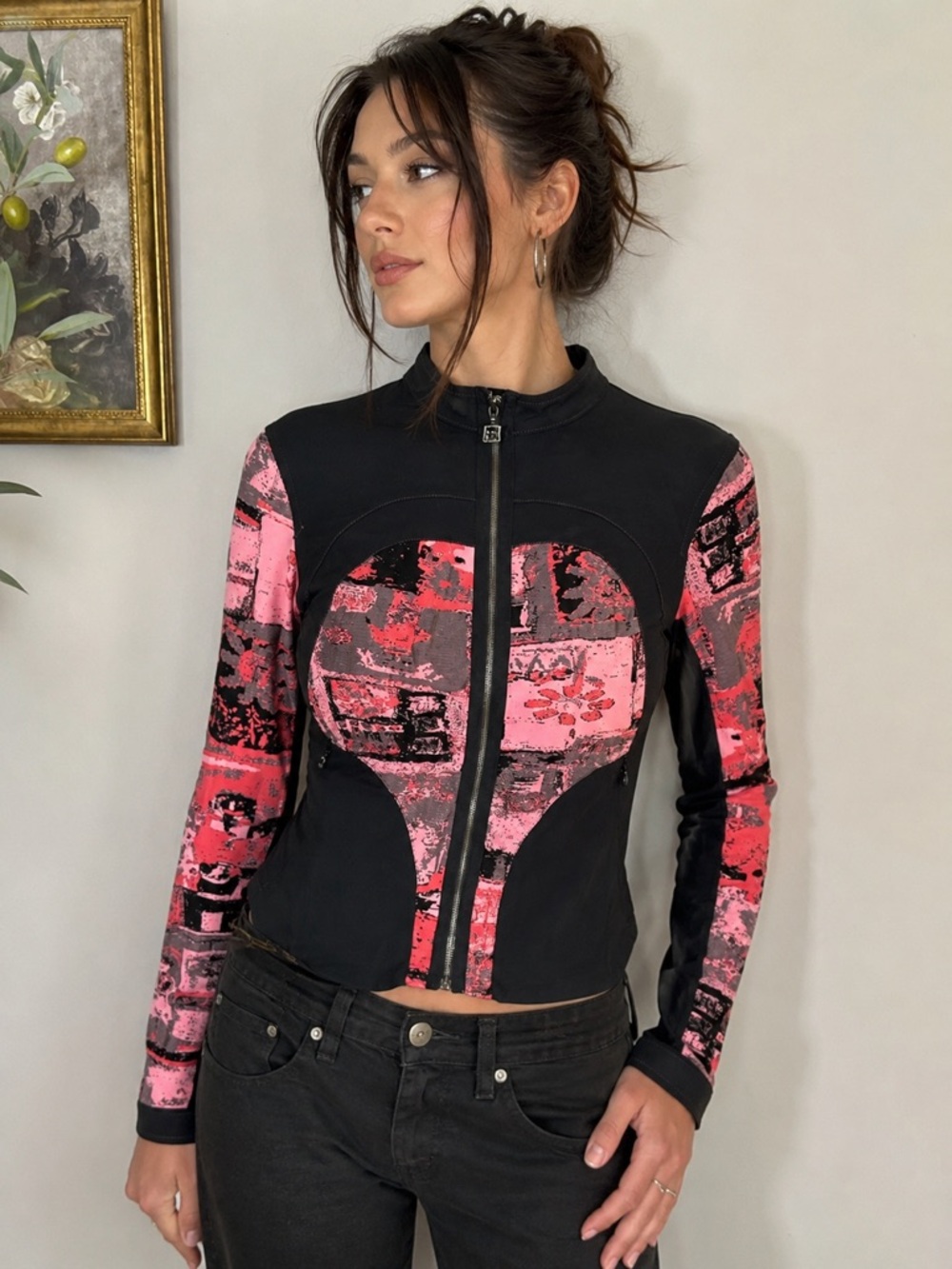 INDIES Paris Y2K Abstract Print Moto Tech Jacket Small